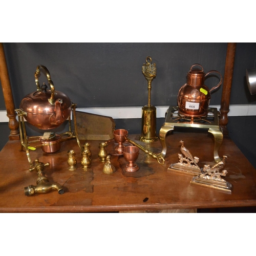 468 - Shelf of brass and copper ware