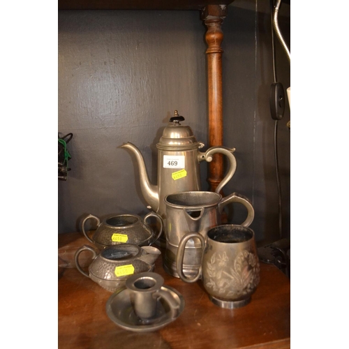 469 - Pewter coffee jug etc.