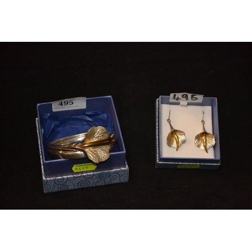 495 - Silver Lily bangle and matching earrings from Blue Wing Gallery