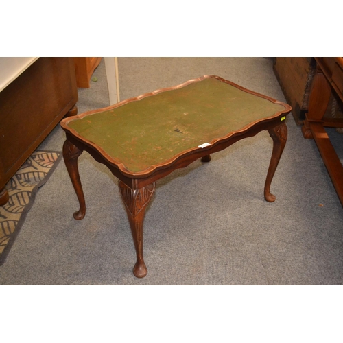 705 - Pie crust leather topped coffee table with cabriole legs