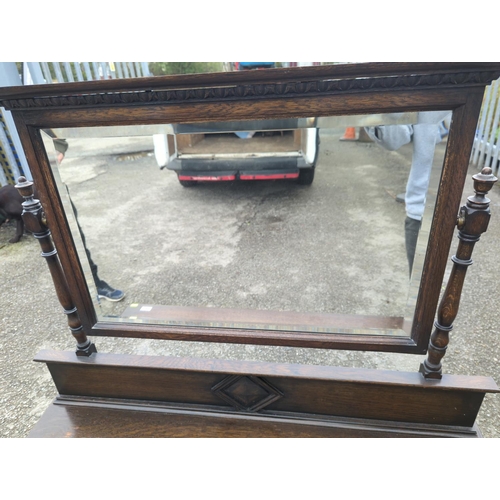 782 - Early c20 oak dresser with mirror back. W107cm d49cm h138cm