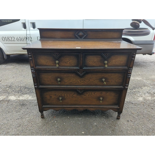 783 - Early C20 oak 2 over 2 chest of drawers. W107cm d49cm h102cm