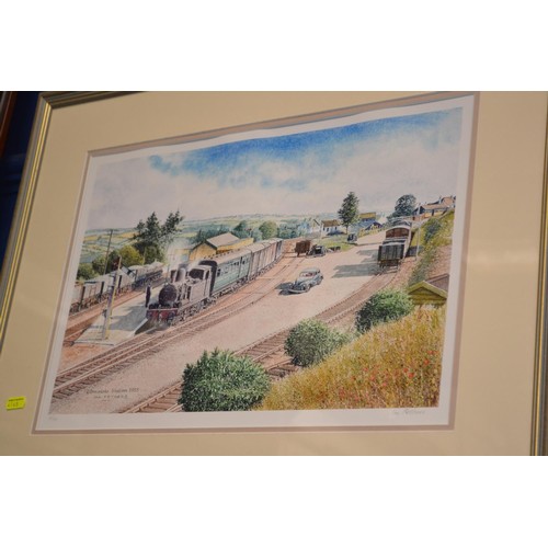 264 - Signed ltd edt print of Gunnislake station by Ian Pethers W65x50cm 