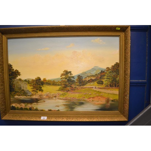 267 - Oil on board of a river scene signed B.Bridge.