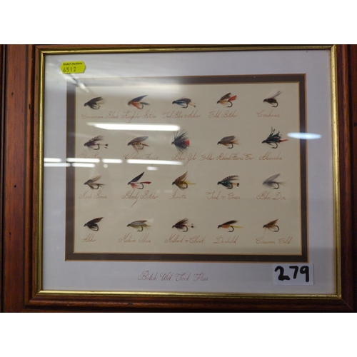 279 - 3 x framed fishing fly montages, wet trout flies, dry trout flies and salmon flies.