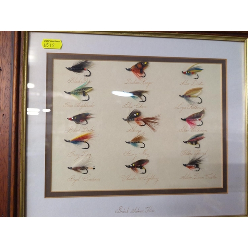 279 - 3 x framed fishing fly montages, wet trout flies, dry trout flies and salmon flies.