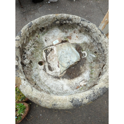 77 - Font style, concrete garden bird bath. Height 1.1m