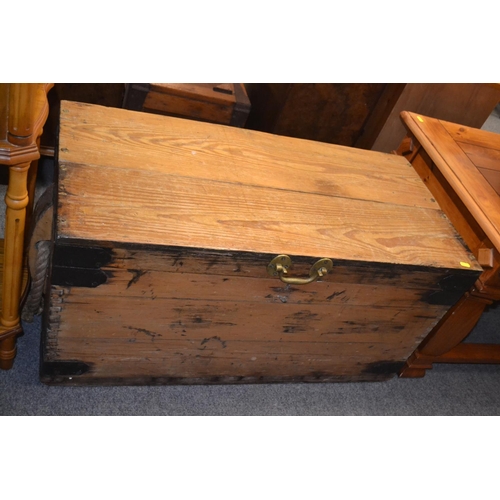 757 - Wooden trunk with brass handle W97 x D46 x H48cm