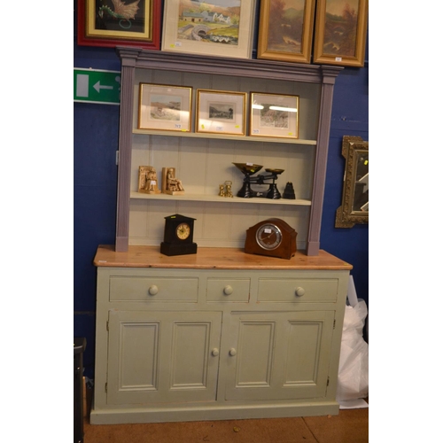 758 - Chalk painted pine dresser base W41cm D45cm H88cm. overall height 2 meters.