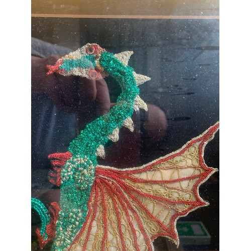 271 - Framed bead work dragon. Overall measurement 47cm x 42cm.