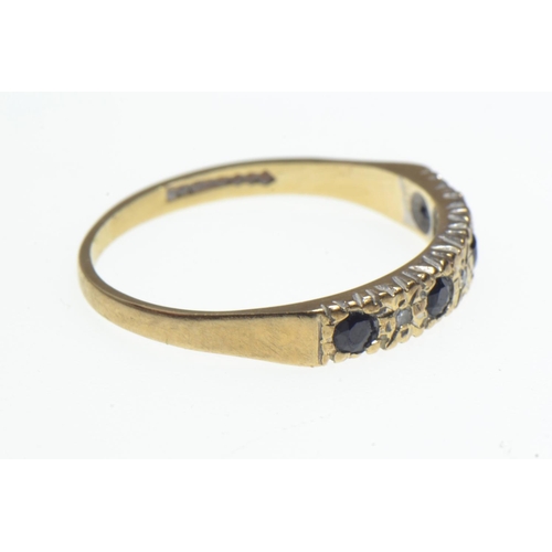 5 - 9ct gold half eternity ring set with diamonds & sapphires, size M/N, 1.3 grams