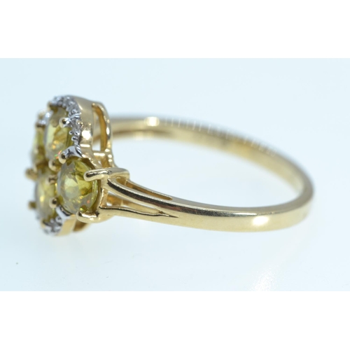 11 - 9ct gold, citrine & diamond ring, size O, 2.59 grams