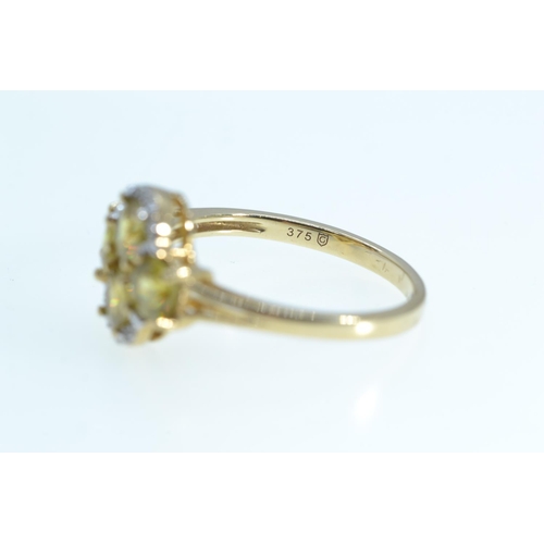 11 - 9ct gold, citrine & diamond ring, size O, 2.59 grams