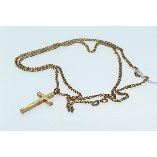 18 - 9ct gold cross pendant & chain, pendent length including bale 32mm, chain circumference 555mm, g... 