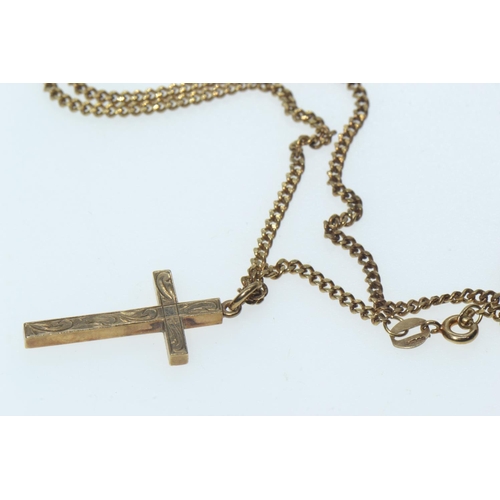 18 - 9ct gold cross pendant & chain, pendent length including bale 32mm, chain circumference 555mm, g... 