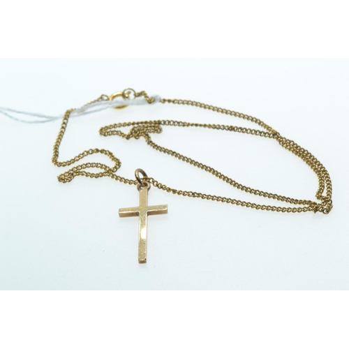 35 - 9ct gold cross pendant & chain, pendant length including bale 29mm, chain circumference 385mm, g... 