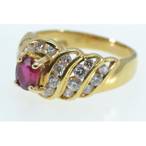 51 - 18ct gold, ruby & diamond ring, size P1/2, 6.72 grams