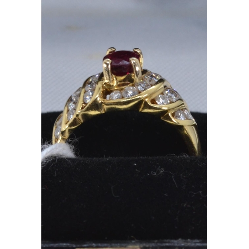 51 - 18ct gold, ruby & diamond ring, size P1/2, 6.72 grams