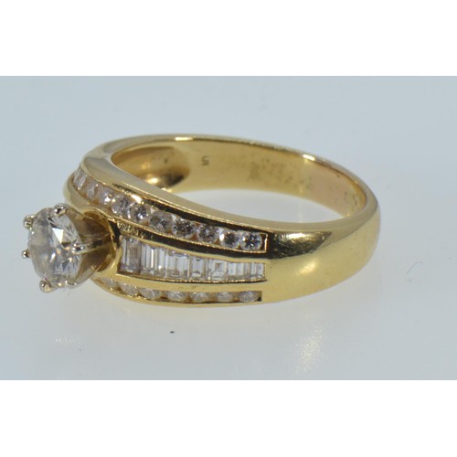 52 - 18ct gold & diamond ring, the centre diamond weighing approx. 0.75 carat, size Q1/2, 7.1 grams