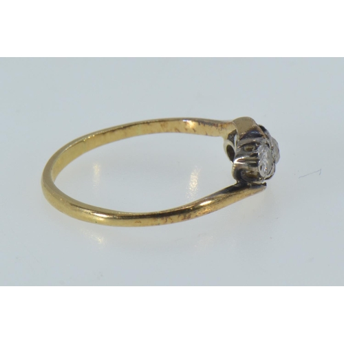 60 - Yellow metal & three stone diamond ring, marks rubbed but tests positive for 18ct gold, size O, ... 