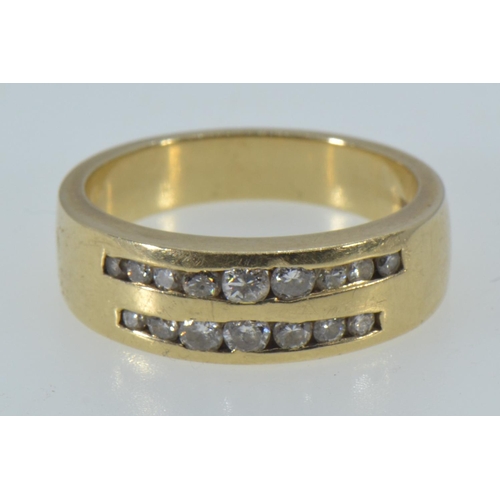 61 - 14ct gold & channel-set diamond ring, size R1/2, 8.16 grams