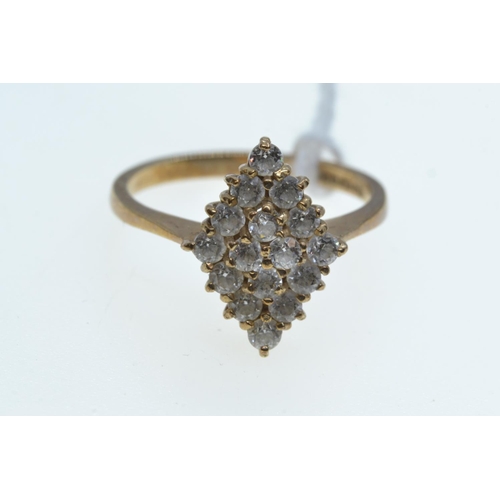 62 - 9ct gold & white stone cluster ring, size L1/2, 2.41 grams