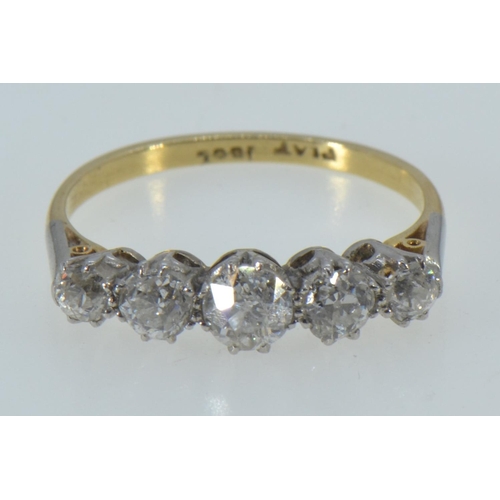 67 - 18ct gold, platinum & five stone diamond ring, size P1/2, 2.96 grams