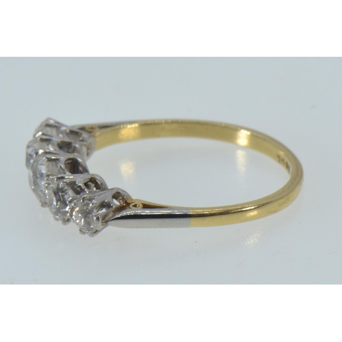 67 - 18ct gold, platinum & five stone diamond ring, size P1/2, 2.96 grams