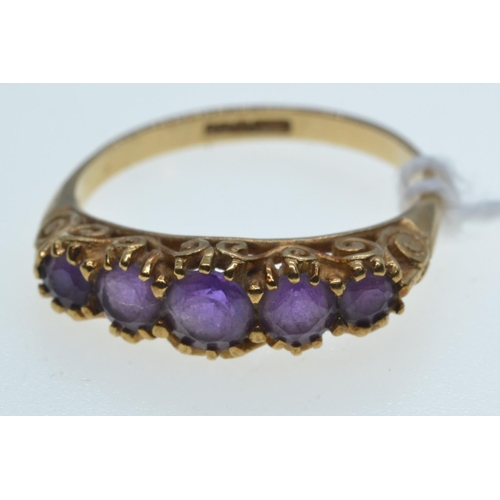 73 - 9ct gold & amethyst ring, hallmarked, size O, 2 grams