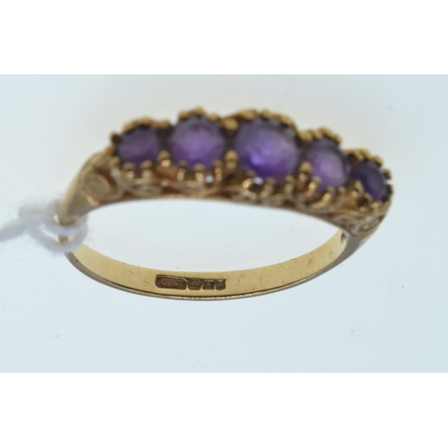 73 - 9ct gold & amethyst ring, hallmarked, size O, 2 grams