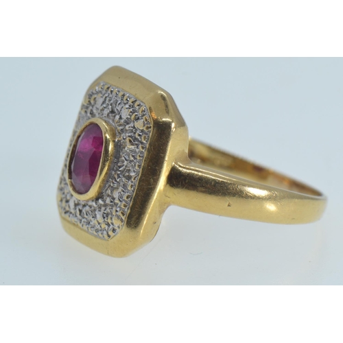 84 - 18ct gold, ruby & diamond ring, size P, 4.75 grams