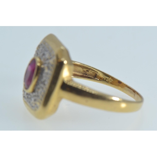 84 - 18ct gold, ruby & diamond ring, size P, 4.75 grams