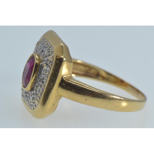 84 - 18ct gold, ruby & diamond ring, size P, 4.75 grams