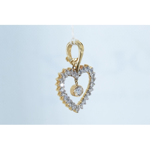 93 - 14ct gold & diamond heart-shaped pendant, the open work pendant set with brilliant-cut diamonds ... 