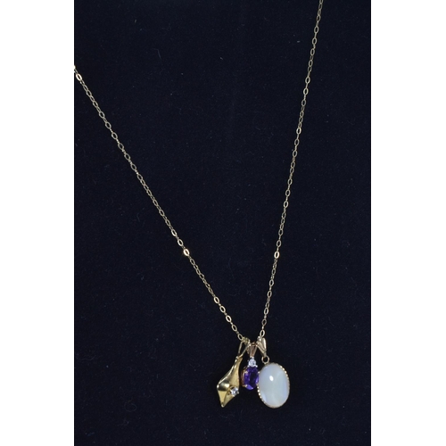 94 - Three 9ct gold & gem set pendant & a 9ct gold neck chain, chain circumference 405mm, gross w... 