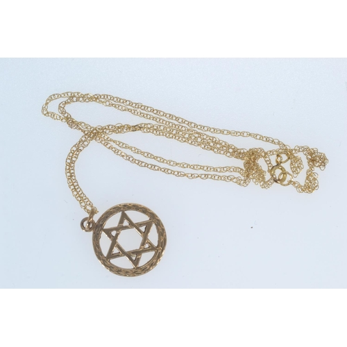 96 - Yellow metal Star of David pendant & a 9ct gold neck chain, pendant tests positive for 9ct gold,... 