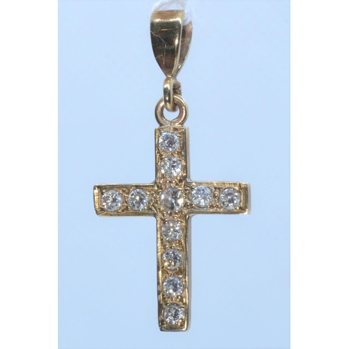 97 - Yellow metal & diamond cross pendant, tests positive for 14ct gold, length including bale 33mm, ... 