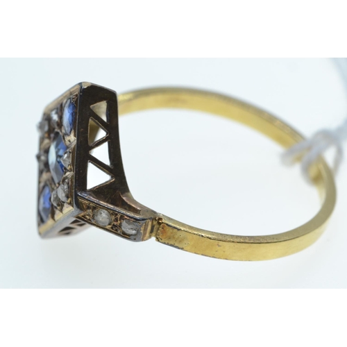 101 - Art Deco sapphire & diamond ring, mount unmarked but tests positive for 18ct gold, size T, 3.55 ... 