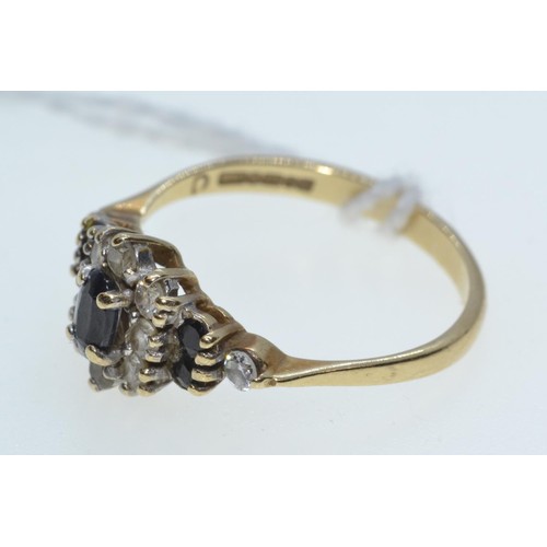 102 - 9ct gold, sapphire & CZ cluster ring, size L, 1.72 grams