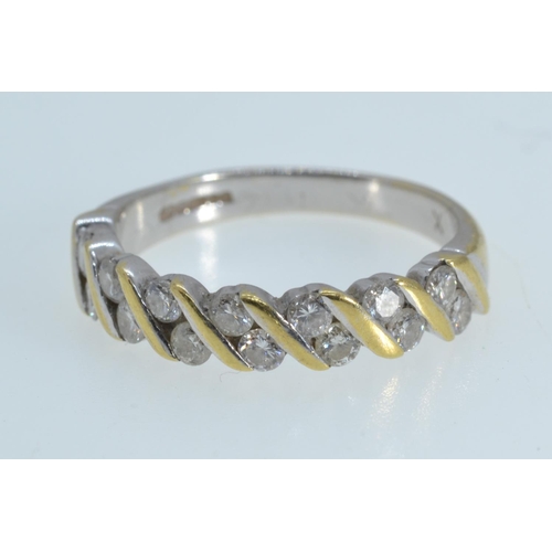 106 - 18ct gold & diamond half hoop ring, size P, 4.19 grams