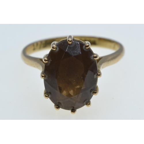 110 - 9ct gold & smoky quartz  ring, size L, 2.9 grams