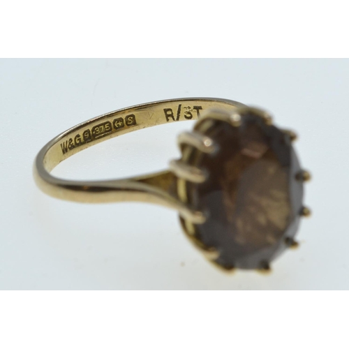 110 - 9ct gold & smoky quartz  ring, size L, 2.9 grams