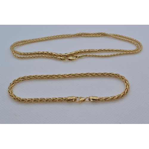 118 - 9ct gold spiga link neck chain & bracelet, the chain of graduated form, circumference 455mm &... 