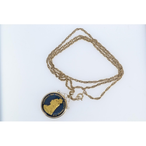 120 - Enamelled Victorian coin pendant & 9ct gold neck chain, pendant mount hallmarked & missing g... 