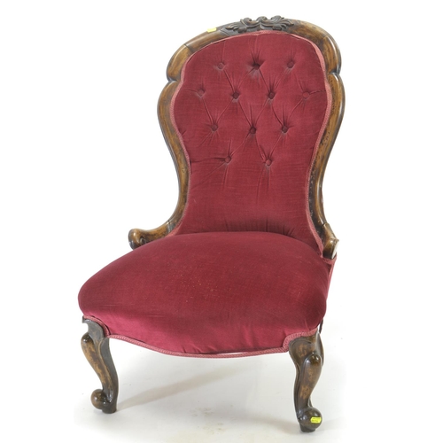 737 - Late Victorian mahogany framed button back nursing chair. Frame loose to rear.