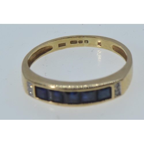 4 - 9ct gold, channel-set sapphire & diamond ring, 1.8 grams, size M