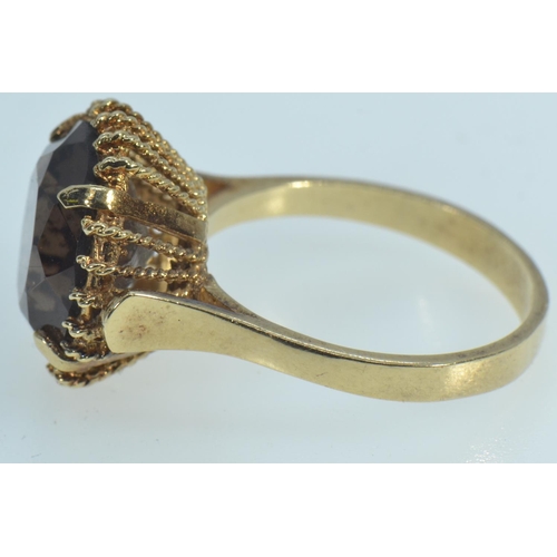 55 - 14ct gold & smoky quartz ring, size N, 4.6 grams