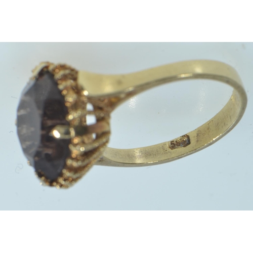 55 - 14ct gold & smoky quartz ring, size N, 4.6 grams