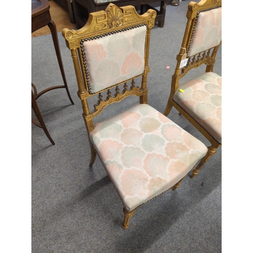 740 - Pair of Italian Neoclassical style gilt hall chairs, with tapered fluted legs, and later reupholster... 