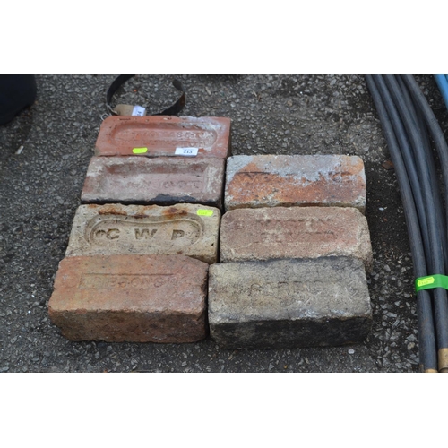 213 - 7 clay bricks, most with imprinted names